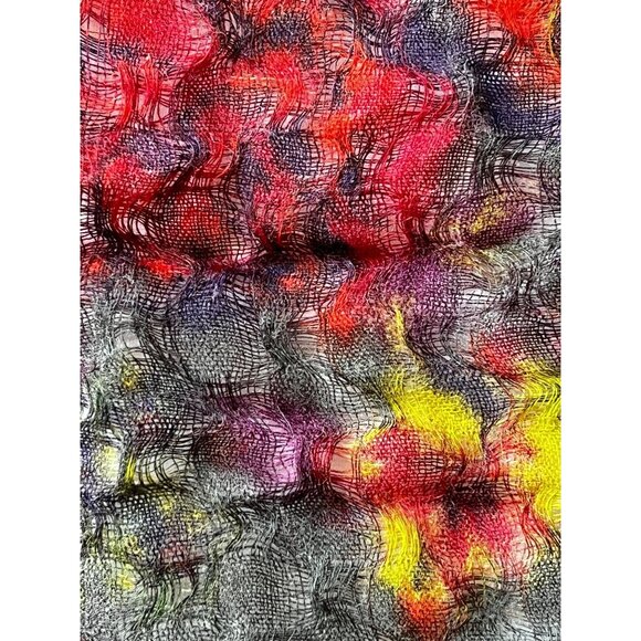 Lucky Brand Wool Loose Weave Gauzy Scarf Gray Red Yellow & Purple Wrap Shawl - Picture 5 of 11